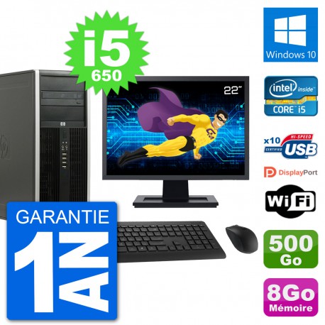 PC Tour HP 8100 Elite Ecran 22" Core i5-650 RAM 8Go Disque 500Go Windows 10 Wifi
