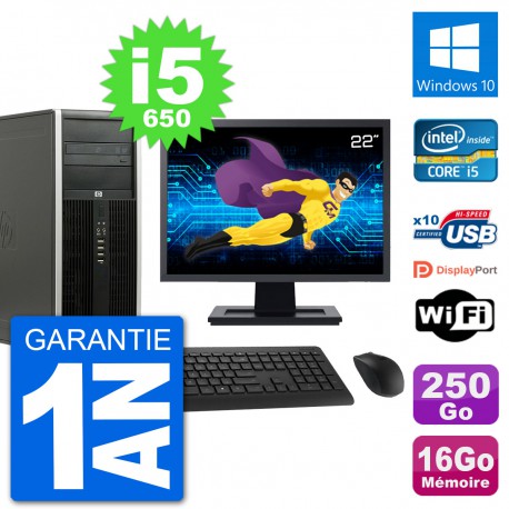 PC Tour HP 8100 Ecran 22" Core i5-650 RAM 16Go Disque 250Go Windows 10 Wifi