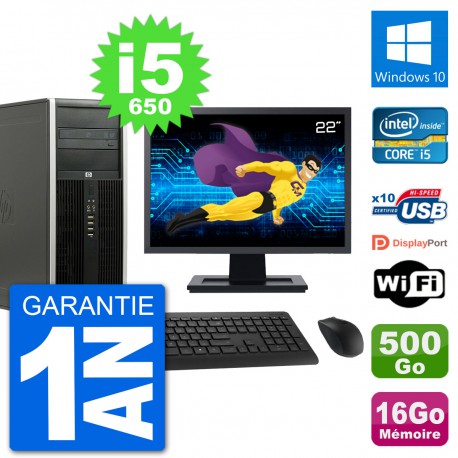 PC Tour HP 8100 Ecran 22" Core i5-650 RAM 16Go Disque 500Go Windows 10 Wifi