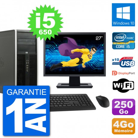 PC Tour HP 8100 Elite Ecran 27" Core i5-650 RAM 4Go Disque 250Go Windows 10 Wifi
