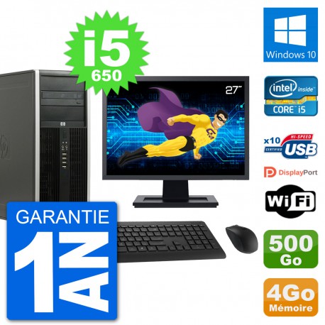 PC Tour HP 8100 Elite Ecran 27" Core i5-650 RAM 4Go Disque 500Go Windows 10 Wifi