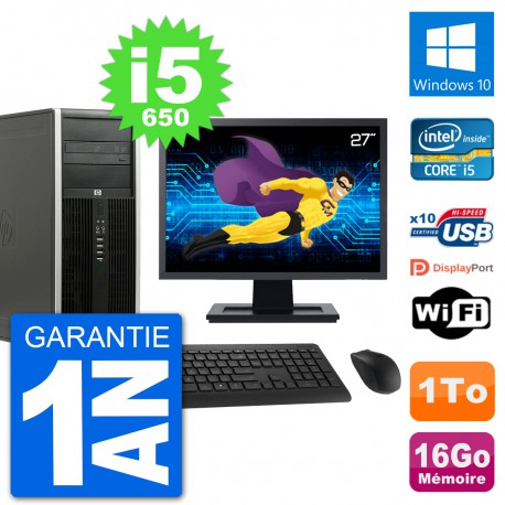 PC Tour HP 8100 Ecran 27" Intel Core i5-650 RAM 16Go Disque 1To Windows 10 Wifi