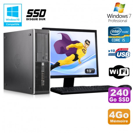 Lot PC HP Elite 8300 SFF I5-3470 3.2GHz 4Go 240Go SSD Graveur Wifi W7 + Ecran 19