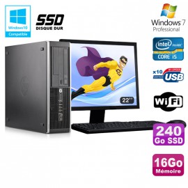 Lot PC HP Elite 8300 SFF I5-3470 3.2GHz 16Go 240Go SSD Graveur Wifi W7+ Ecran 22