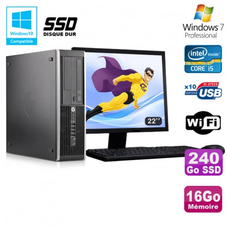 Lot PC HP Elite 8300 SFF I5-3470 3.2GHz 16Go 240Go SSD Graveur Wifi W7+ Ecran 22
