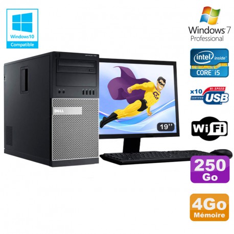 Lot PC Tour Dell 790 Core I5 3.1Ghz 4Go Disque 250Go DVD WIFI Win 7 + Ecran 19"
