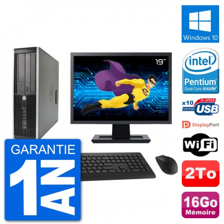 PC HP Compaq 6200 Pro SFF Ecran 19" G630 RAM 16Go Disque Dur 2To Windows 10 Wifi