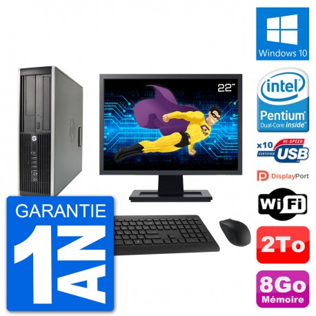 PC HP Compaq 6200 Pro SFF Ecran 22" G630 RAM 8Go Disque Dur 2To Windows 10 Wifi