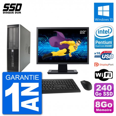 PC HP Compaq 6200 Pro SFF Ecran 22" Intel G630 RAM 8Go SSD 240Go Windows 10 Wifi