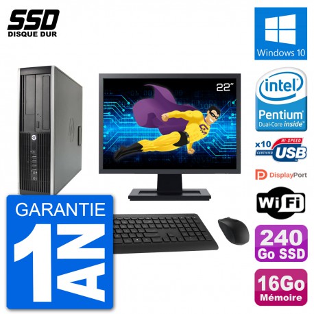PC HP Compaq 6200 Pro SFF Ecran 22" G630 RAM 16Go SSD 240Go Windows 10 Wifi