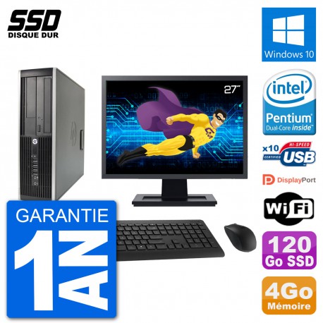 PC HP Compaq 6200 Pro SFF Ecran 27" Intel G630 RAM 4Go SSD 120Go Windows 10 Wifi