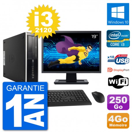 PC HP Compaq 6200 Pro SFF Ecran 19" i3-2120 RAM 4Go Disque 250Go Windows 10 Wifi
