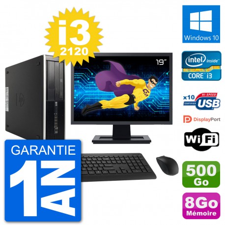 PC HP Compaq 6200 Pro SFF Ecran 19" i3-2120 RAM 8Go Disque 500Go Windows 10 Wifi