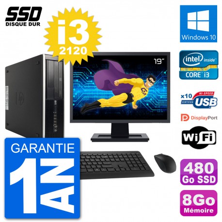 PC HP Compaq 6200 Pro SFF Ecran 19" i3-2120 RAM 8Go SSD 480Go Windows 10 Wifi