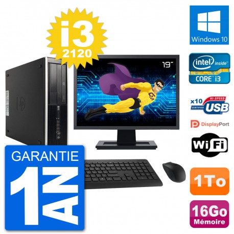 PC HP Compaq 6200 Pro SFF Ecran 19" i3-2120 RAM 16Go Disque 1To Windows 10 Wifi