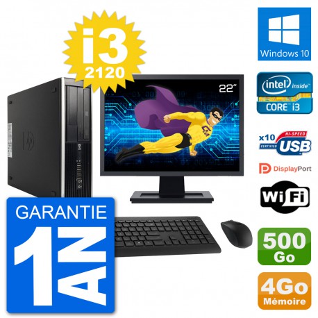 PC HP Compaq 6200 Pro SFF Ecran 22" i3-2120 RAM 4Go Disque 500Go Windows 10 Wifi
