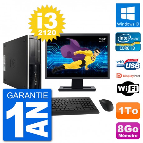 PC HP Compaq 6200 Pro SFF Ecran 22" i3-2120 RAM 8Go Disque 1To Windows 10 Wifi