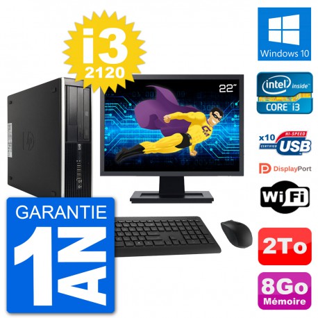 PC HP Compaq 6200 Pro SFF Ecran 22" i3-2120 RAM 8Go Disque 2To Windows 10 Wifi