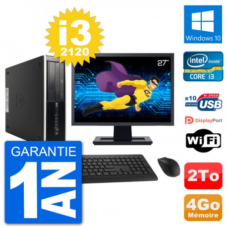 PC HP Compaq 6200 Pro SFF Ecran 27" i3-2120 RAM 4Go Disque 2To Windows 10 Wifi