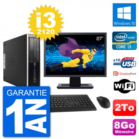 PC HP Compaq 6200 Pro SFF Ecran 27" i3-2120 RAM 8Go Disque 2To Windows 10 Wifi