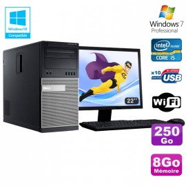 Lot PC Tour Dell 790 Core I5 3.1Ghz 8Go Disque 250Go DVD WIFI Win 7 + Ecran 22"