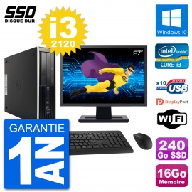 PC HP Compaq 6200 Pro SFF Ecran 27" i3-2120 RAM 16Go SSD 240Go Windows 10 Wifi