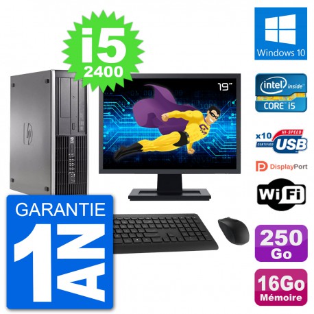 PC HP Compaq 6200 Pro SFF Ecran 19" i5-2400 RAM 16Go 250Go Windows 10 Wifi
