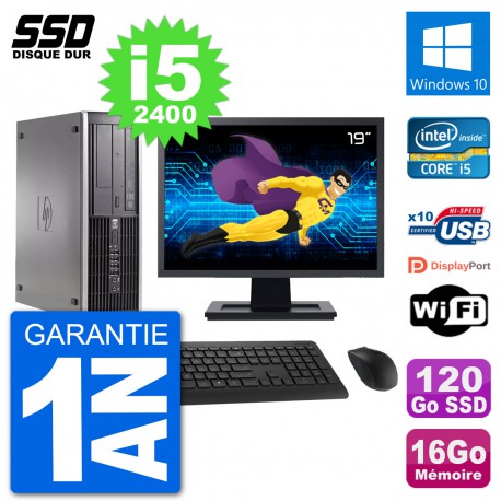 PC HP Compaq 6200 Pro SFF Ecran 19" i5-2400 RAM 16Go SSD 120Go Windows 10 Wifi