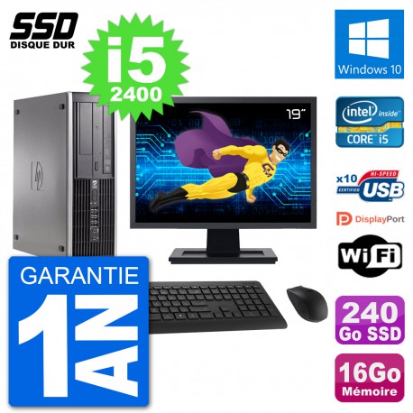 PC HP Compaq 6200 Pro SFF Ecran 19" i5-2400 RAM 16Go SSD 240Go Windows 10 Wifi