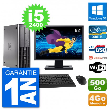 PC HP Compaq 6200 Pro SFF Ecran 22" i5-2400 RAM 4Go Disque 500Go Windows 10 Wifi
