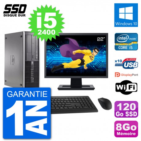 PC HP Compaq 6200 Pro SFF Ecran 22" i5-2400 RAM 8Go SSD 120Go Windows 10 Wifi