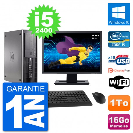 PC HP Compaq 6200 Pro SFF Ecran 22" i5-2400 RAM 16Go Disque 1To Windows 10 Wifi