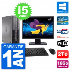 PC HP Compaq 6200 Pro SFF Ecran 22" i5-2400 RAM 16Go Disque 2To Windows 10 Wifi