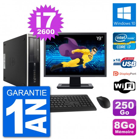 PC HP Compaq 6200 Pro SFF Ecran 19" i7-2600 RAM 8Go Disque 250Go Windows 10 Wifi
