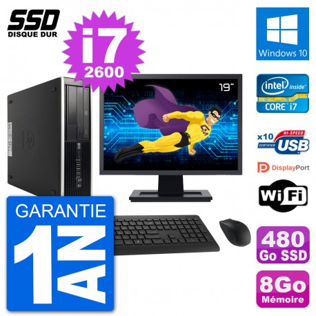 PC HP Compaq 6200 Pro SFF Ecran 19" i7-2600 RAM 8Go SSD 480Go Windows 10 Wifi