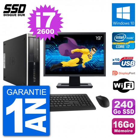 PC HP Compaq 6200 Pro SFF Ecran 19" i7-2600 RAM 16Go SSD 240Go Windows 10 Wifi