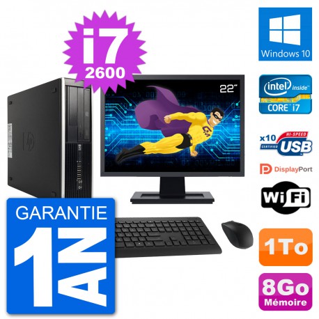 PC HP Compaq 6200 Pro SFF Ecran 22" i7-2600 RAM 8Go Disque 1To Windows 10 Wifi