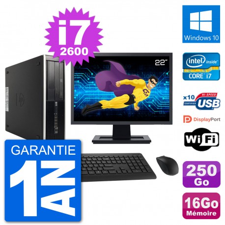 PC HP Compaq 6200 Pro SFF Ecran 22" i7-2600 RAM 16Go 250Go Windows 10 Wifi