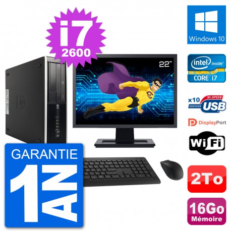 PC HP Compaq 6200 Pro SFF Ecran 22" i7-2600 RAM 16Go Disque 2To Windows 10 Wifi