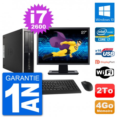 PC HP Compaq 6200 Pro SFF Ecran 27" i7-2600 RAM 4Go Disque 2To Windows 10 Wifi