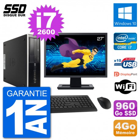 PC HP Compaq 6200 Pro SFF Ecran 27" i7-2600 RAM 4Go SSD 960Go Windows 10 Wifi