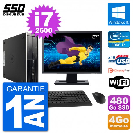 PC HP Compaq 6200 Pro SFF Ecran 27" i7-2600 RAM 4Go SSD 480Go Windows 10 Wifi