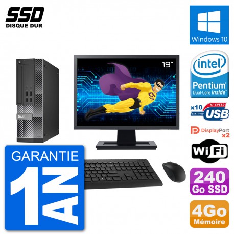 PC Dell 7020 SFF Ecran 19" Intel G3220 RAM 4Go SSD 240Go Windows 10 Wifi