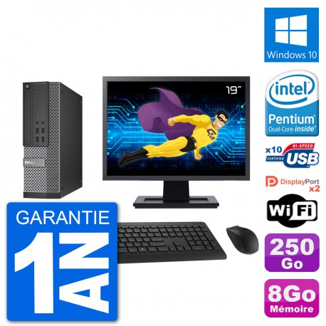 PC Dell 7020 SFF Ecran 19" Intel G3220 RAM 8Go Disque Dur 250Go Windows 10 Wifi