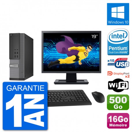 PC Dell 7020 SFF Ecran 19" Intel G3220 RAM 16Go Disque Dur 500Go Windows 10 Wifi