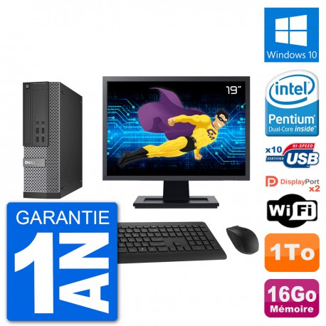 PC Dell 7020 SFF Ecran 19" Intel G3220 RAM 16Go Disque Dur 1To Windows 10 Wifi