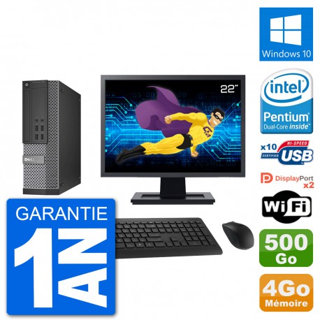 PC Dell 7020 SFF Ecran 22" Intel G3220 RAM 4Go Disque Dur 500Go Windows 10 Wifi