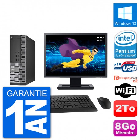 PC Dell 7020 SFF Ecran 22" Intel G3220 RAM 8Go Disque Dur 2To Windows 10 Wifi