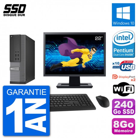 PC Dell 7020 SFF Ecran 22" Intel G3220 RAM 8Go SSD 240Go Windows 10 Wifi