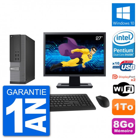 PC Dell 7020 SFF Ecran 27" Intel G3220 RAM 8Go Disque Dur 1To Windows 10 Wifi